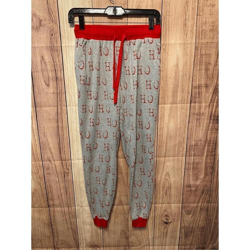 MudPie M holiday Christmas pajama lounge pants grey red ho ho womens